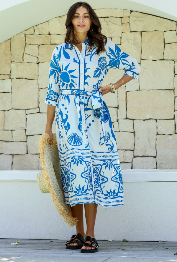 Santorini Soleil Shirt Dress - Blue