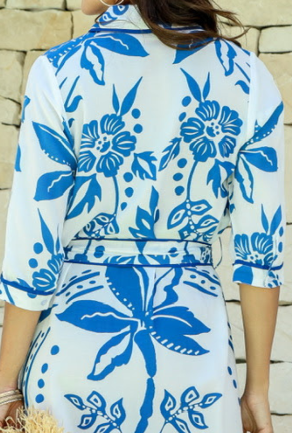 Santorini Soleil Shirt Dress - Blue