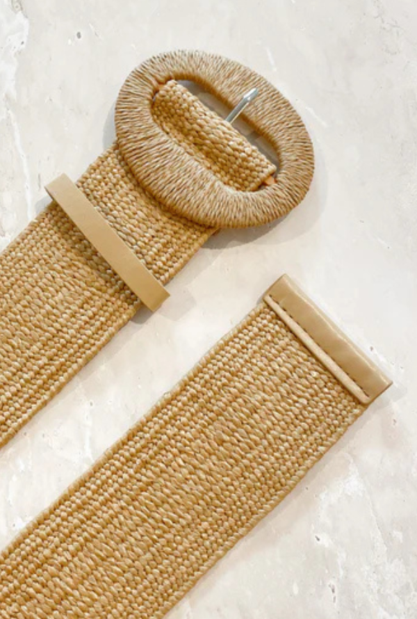 Alora Round Buckle Straw Belt - Tan