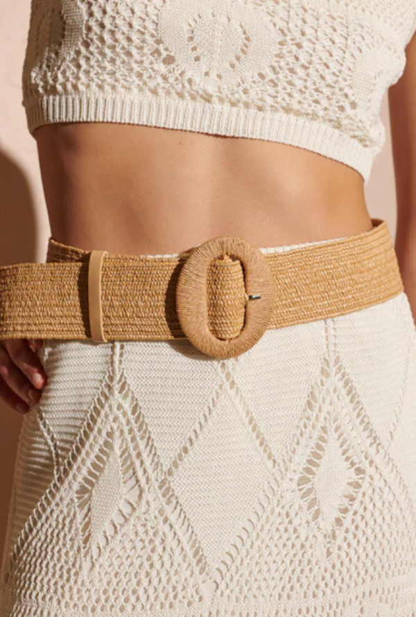 Alora Round Buckle Straw Belt - Tan