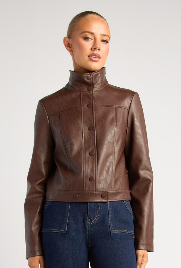 Lennox Faux Leather Jacket - Espresso