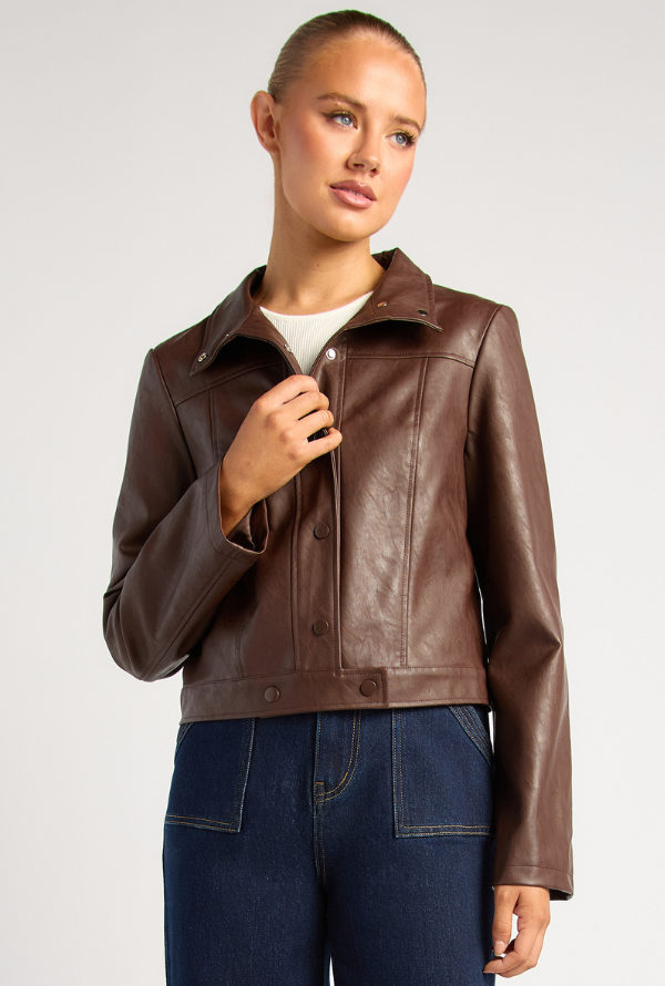 Lennox Faux Leather Jacket - Espresso