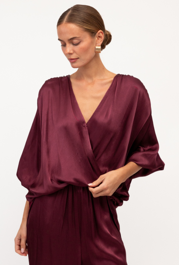 Lara Cross Over Blouse - Merlot