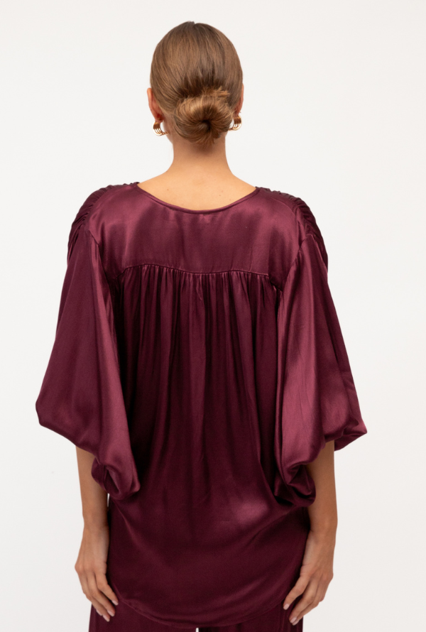 Lara Cross Over Blouse - Merlot