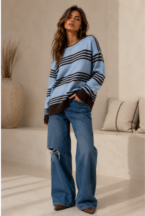 Aysha Knit - Powder Blue/Chocolate