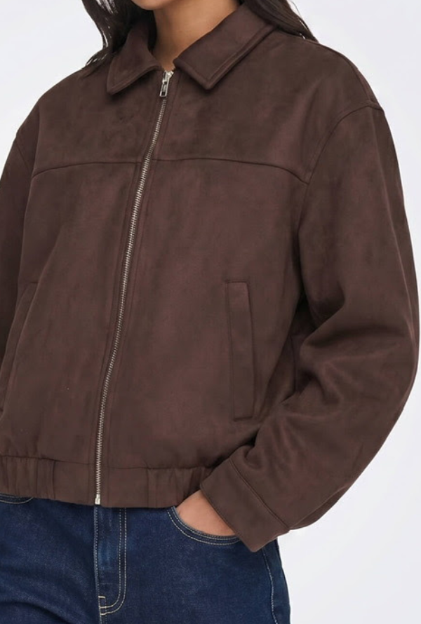 Ainsley Faux Suede Bomber - Chocolate