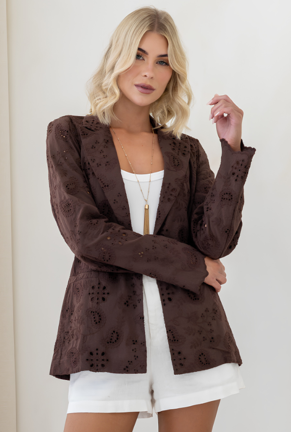 Audrey Broderie Blazer - Chocolate