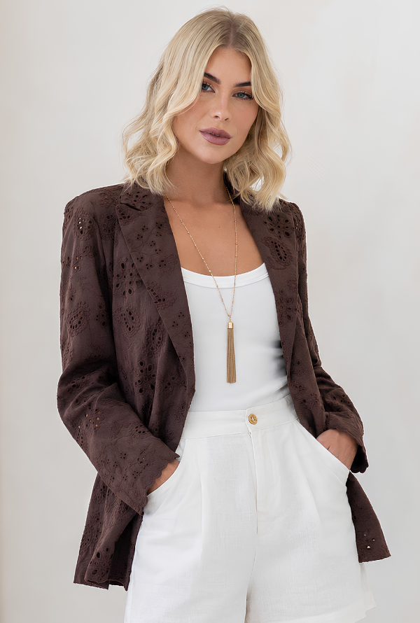 Audrey Broderie Blazer - Chocolate