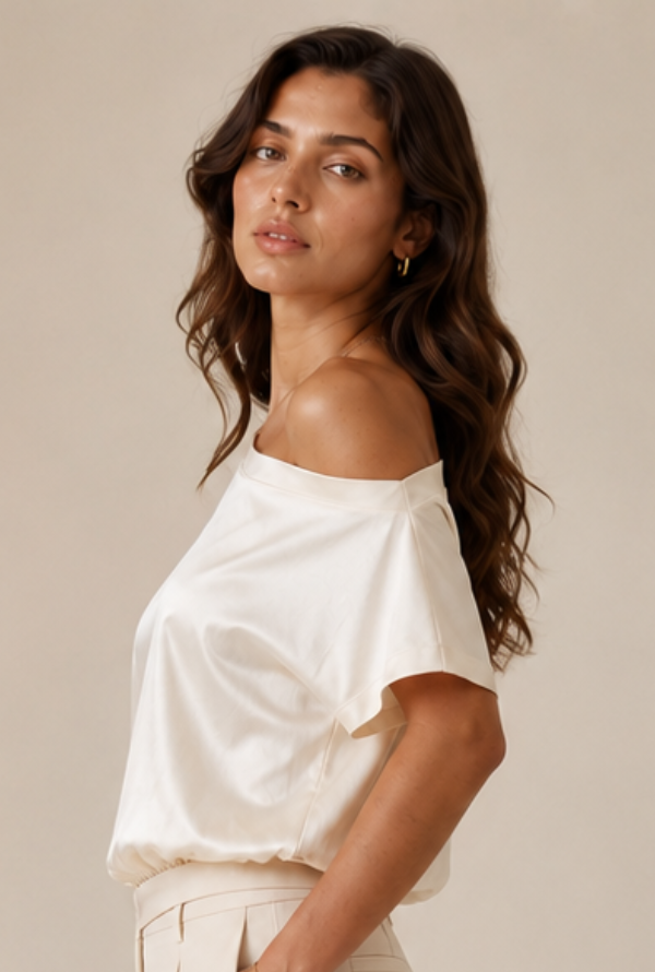 Belle Satin Top - Ivory