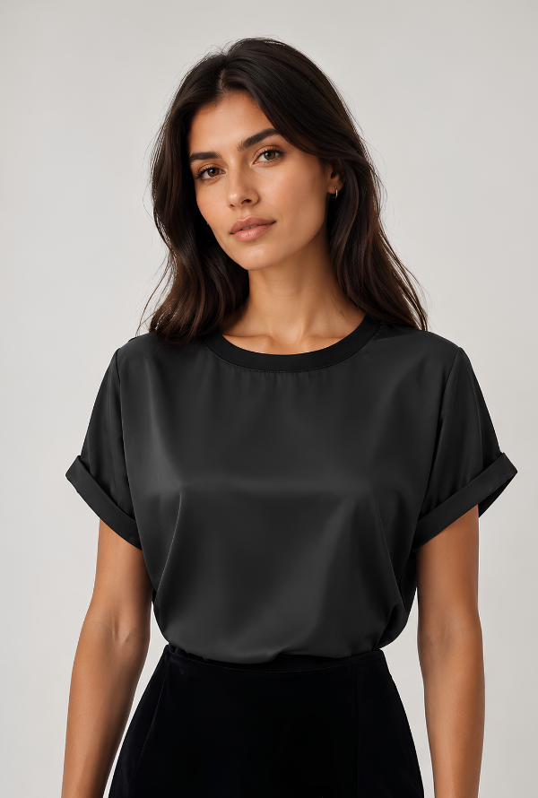 Cleo Satin Tee - Black