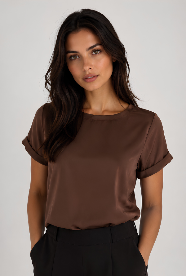 Cleo Satin Tee - Chocolate