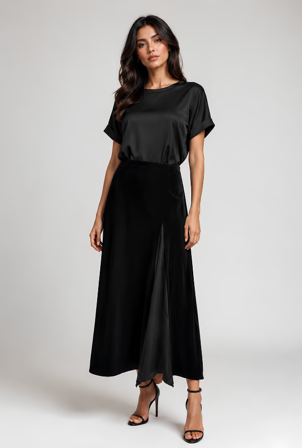 Cleo Satin Tee - Black