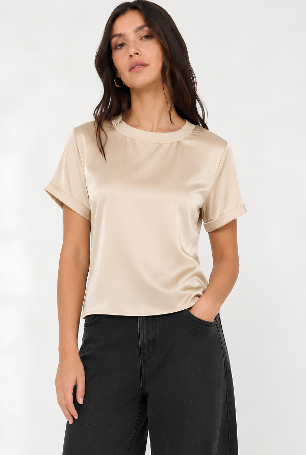 Cleo Satin Tee - Stone