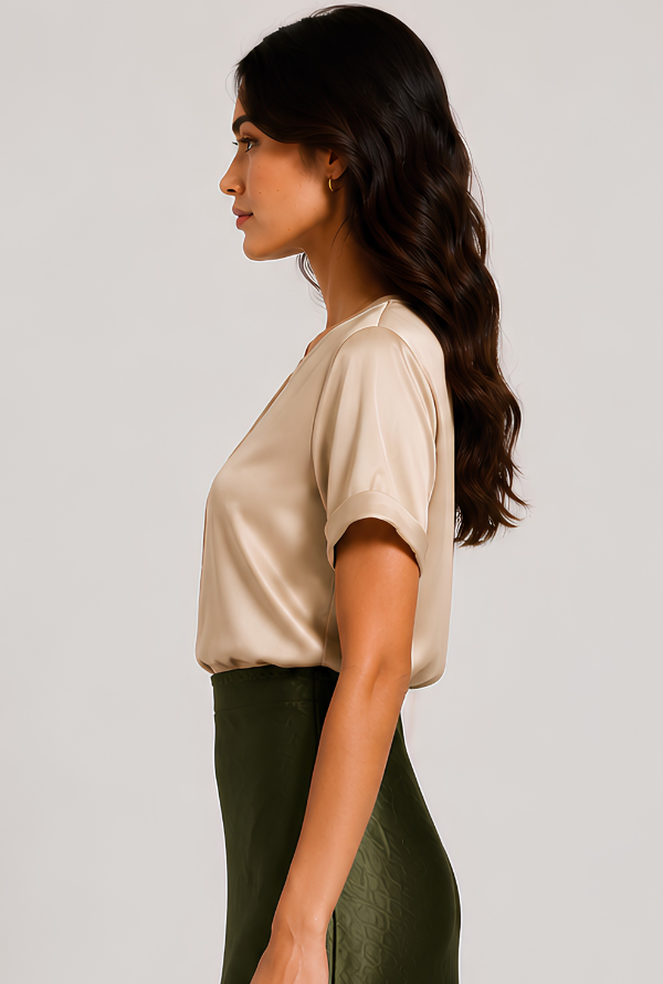 Cleo Satin Tee - Stone