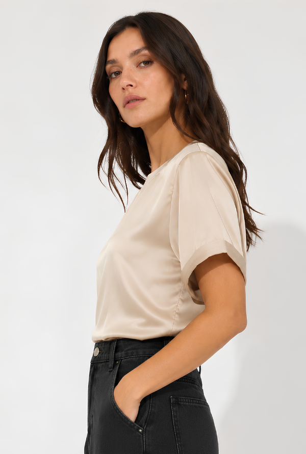 Cleo Satin Tee - Stone