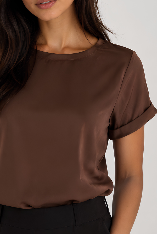 Cleo Satin Tee - Chocolate