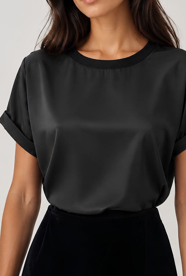 Cleo Satin Tee - Black