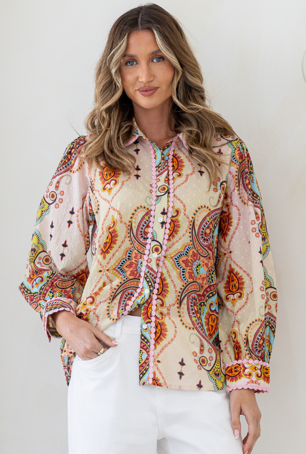 Vintage Paisley Blouse - Ombre Blush / Lemon