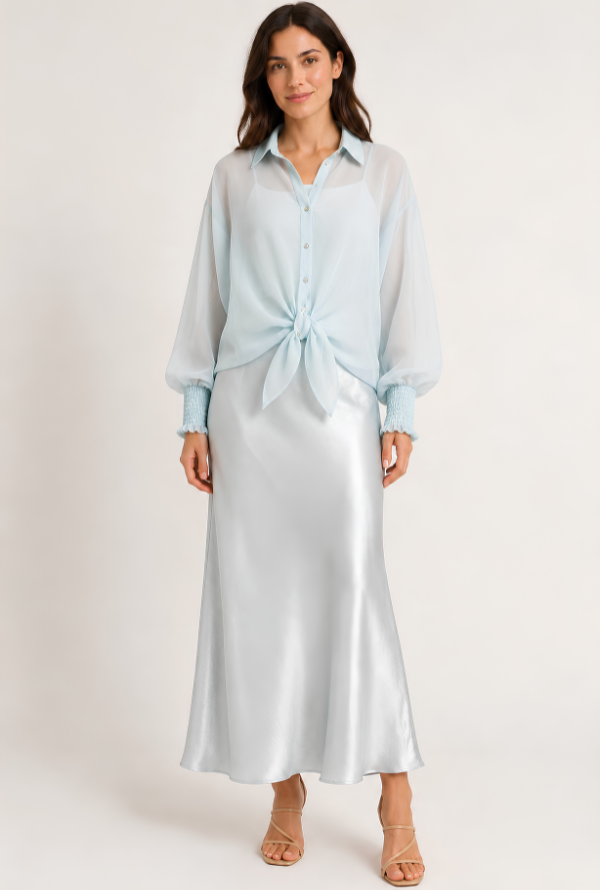 Maple Satin Skirt - Ice Blue