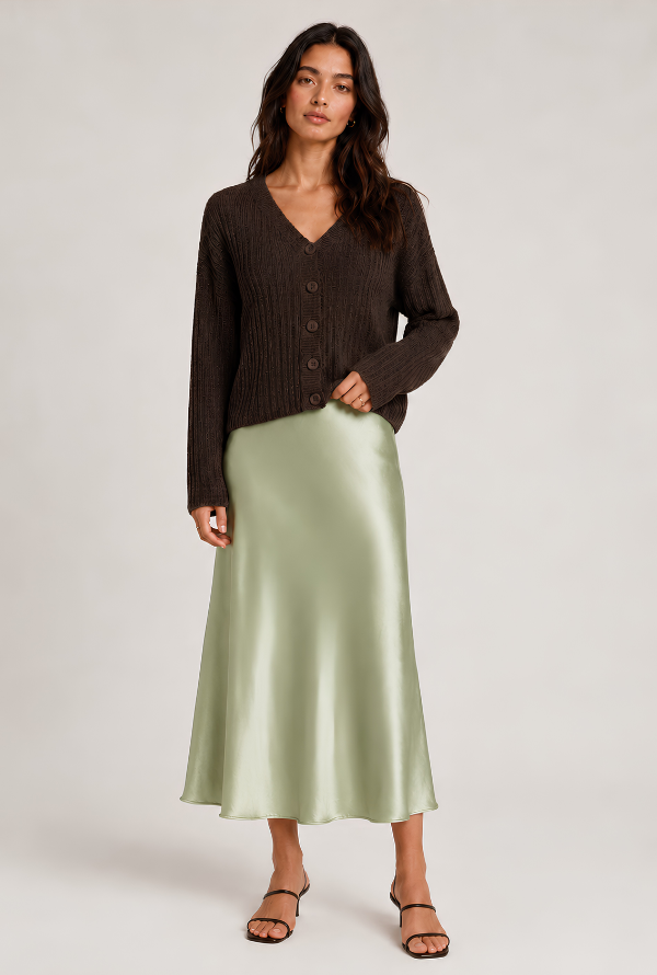 Maple Satin Skirt - Sage
