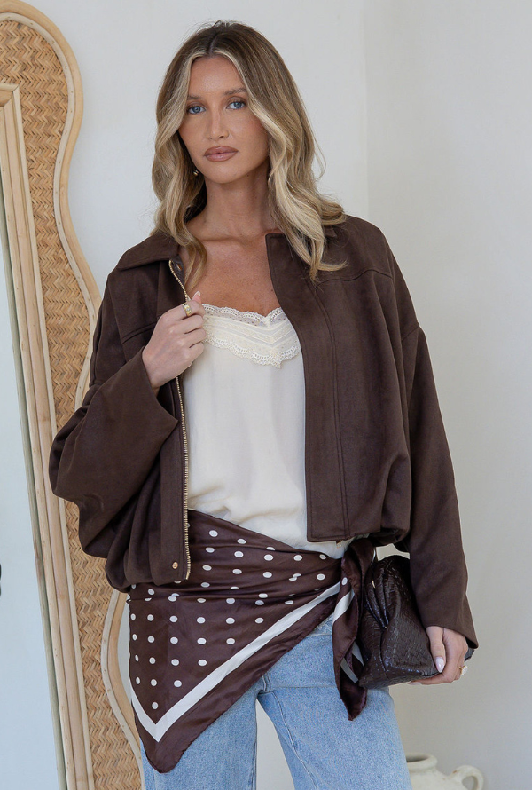 Molly Faux Suede Jacket - Chocolate