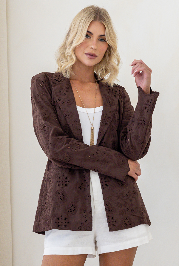 Audrey Broderie Blazer - Chocolate