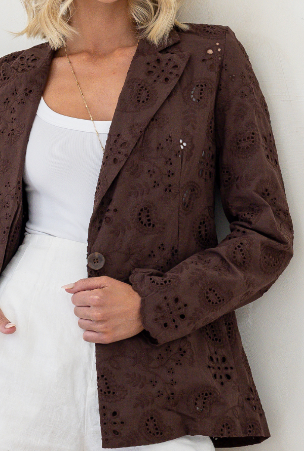 Audrey Broderie Blazer - Chocolate