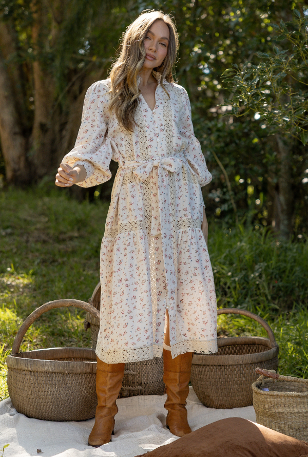 Ditsy Floral Midi - Natural
